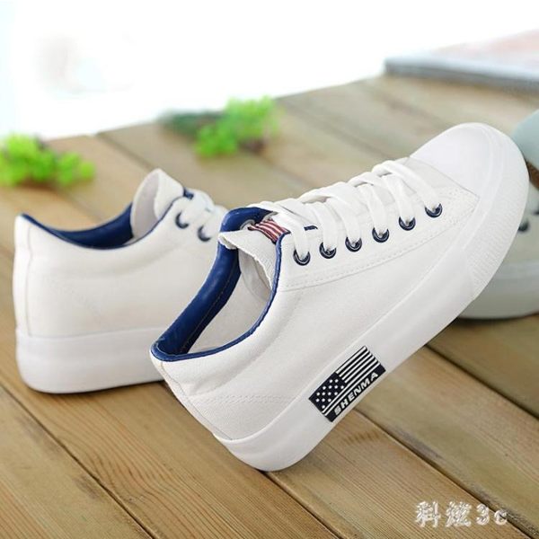 鬆糕鞋夏季厚底小白鞋韓版低幫女鞋鬆糕跟白色帆布鞋女球鞋學生布鞋子 PA4830『科炫3C』