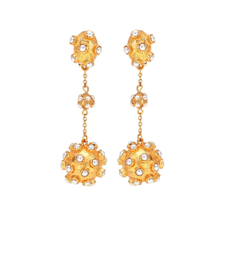 Shimmering golden balls elegantly suspend from Oscar de la Renta's Cabochon earrings.