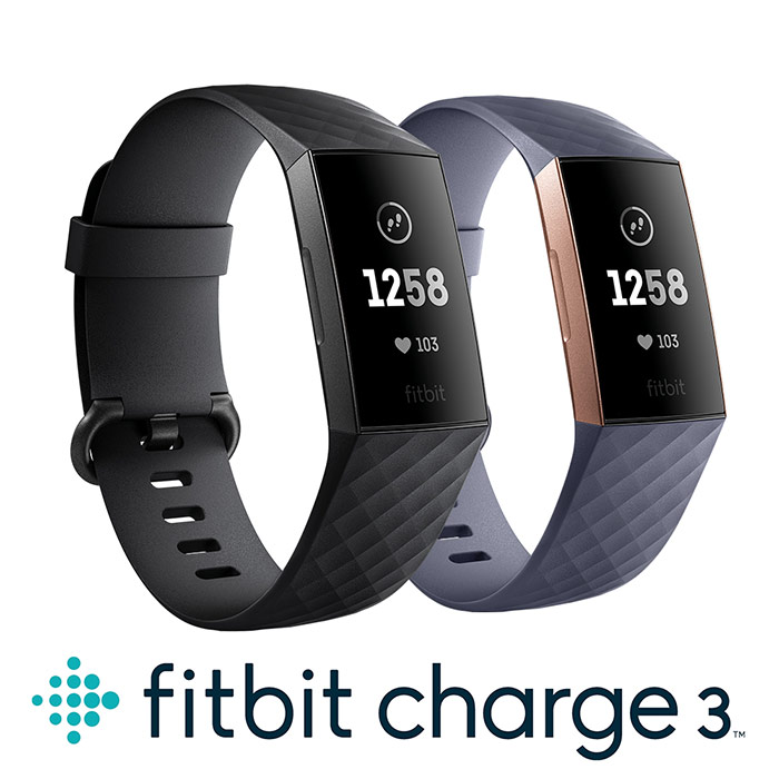 Fitbit Charge 3 智慧運動手環 經典款玫瑰金框藍灰錶帶