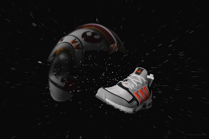 Ultraboost S&L 對應 X 翼戰機（X-Wing Starfighter），鞋後跟則注入電影金句。（建議售價：6,500 元）