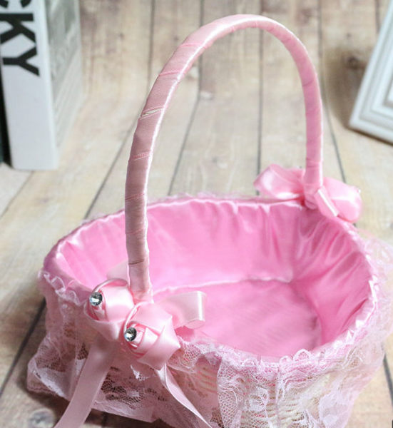 [粉紅色] 愛心蕾絲喜糖籃 婚禮花童提籃 編織花器 收納籃 ☆插花.居家.店面.櫥窗.玄關擺飾.園藝☆