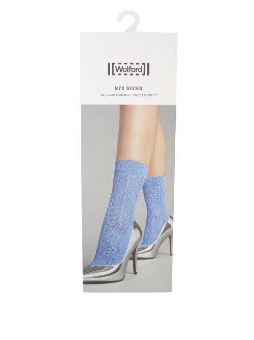 Wolford - Wolford's black Nyx ankle socks are knitted with metallic silver yarns which create a play