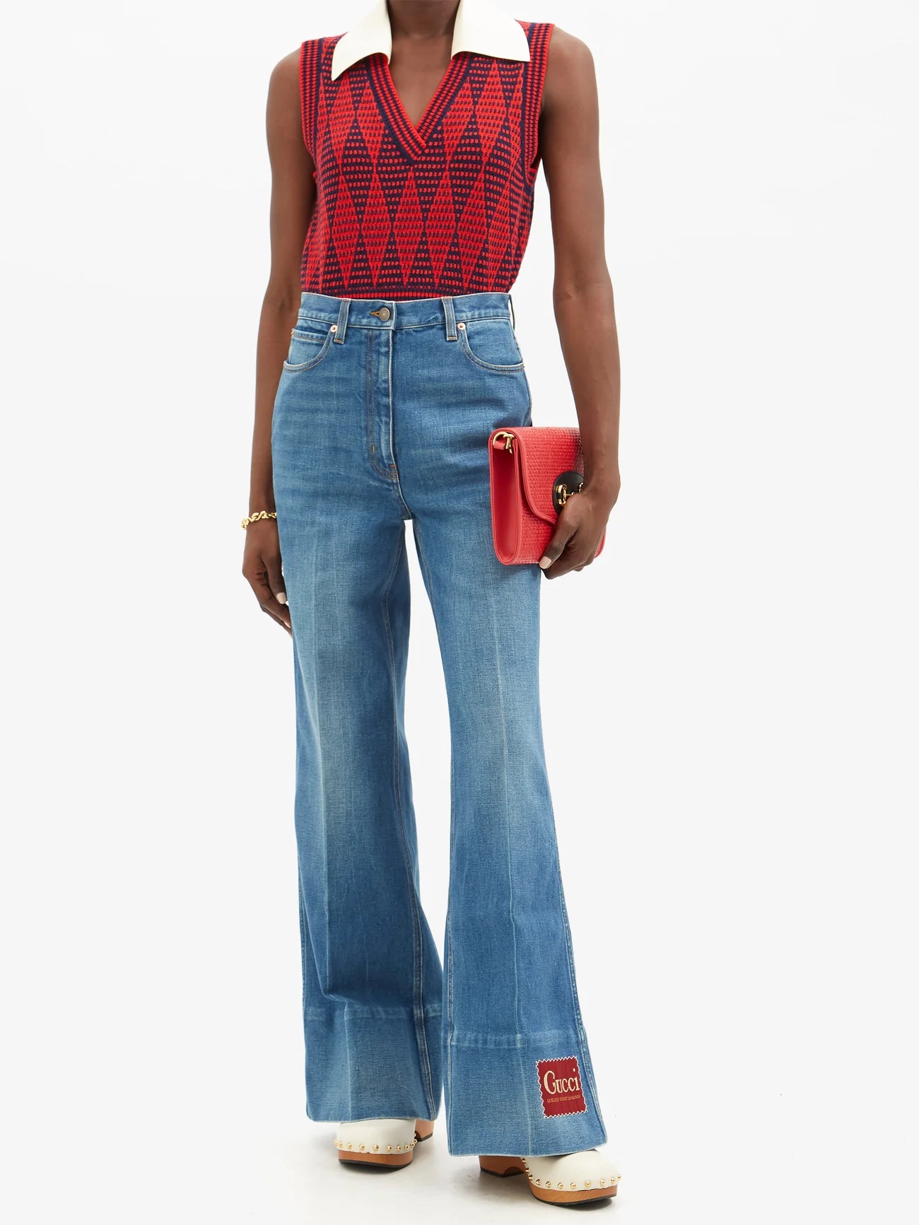 GUCCI Logo-patch high-rise flared jeans