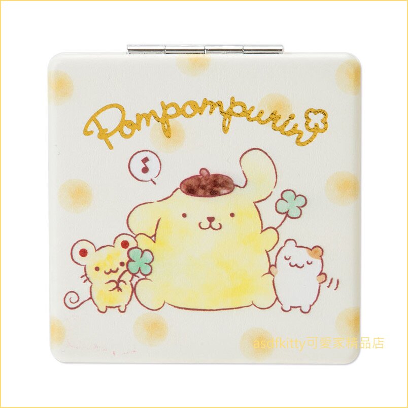 asdfkitty可愛家☆布丁狗黃色皮質方型摺疊雙面隨身鏡子/化妝鏡-日本正版商品