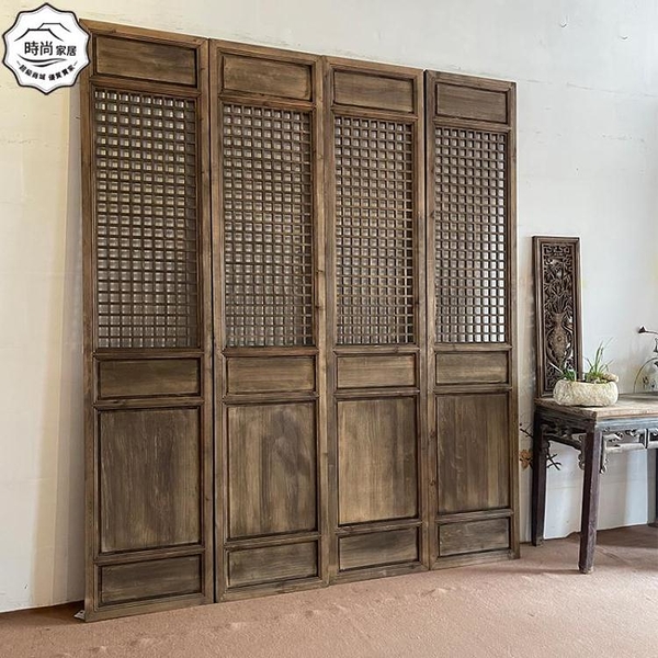 屏風 實木屏風 玄關 屏風隔斷客廳做舊仿古大門實木中式鏤空花格門窗茶室定制東陽木雕
