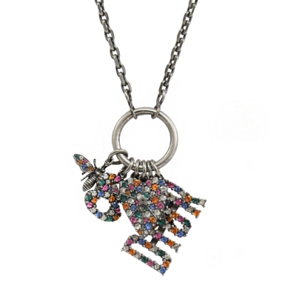 Christian Dior 彩色蜜蜂星星鑲鑽造型項鍊(銀)