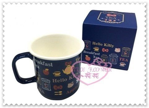 ♥小花花日本精品♥Hello Kitty 陶瓷杯馬克杯咖啡杯水杯茶杯大臉餐具蘋果茶壺蝴蝶結藍色(預購)