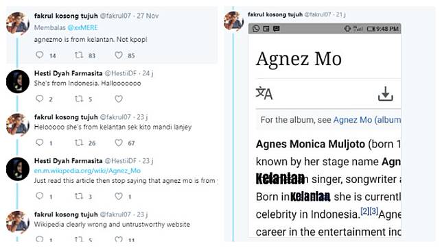 Perang cuitan tentang asal Agnez Mo (Twitter)