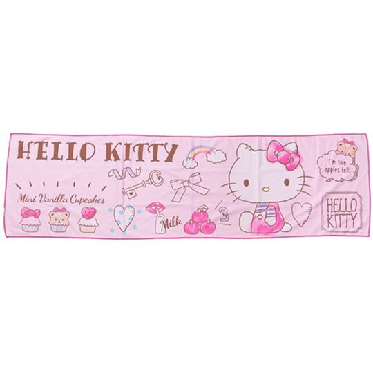 〔小禮堂〕Hello Kitty 棉質涼感長毛巾《粉.杯子蛋糕》30x100cm.涼感圍巾.運動毛巾