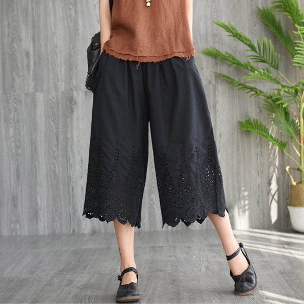 文青鏤空刺繡褲裙寬褲 中大尺碼【75-17-82179-19】ibella 艾貝拉