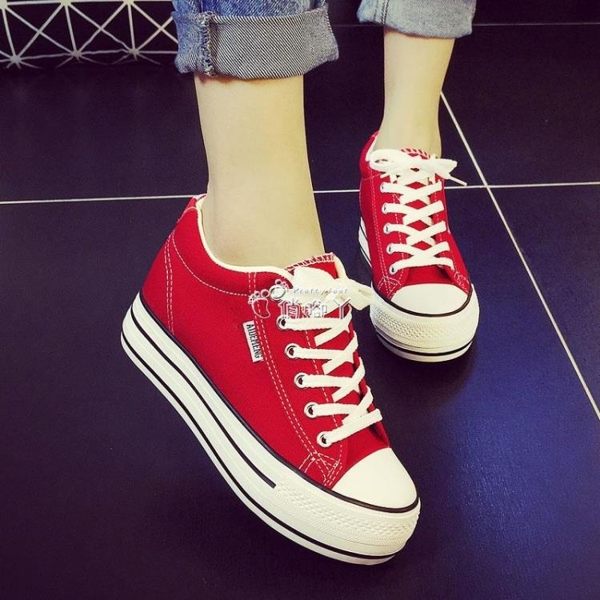 現貨出清內增高帆布鞋女厚底女鞋布鞋學生百搭休閒鞋 1-23