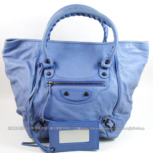 茱麗葉精品【8.5成新】BALENCIAGA 巴黎世家 228750 質感小羊皮機車包.天空藍