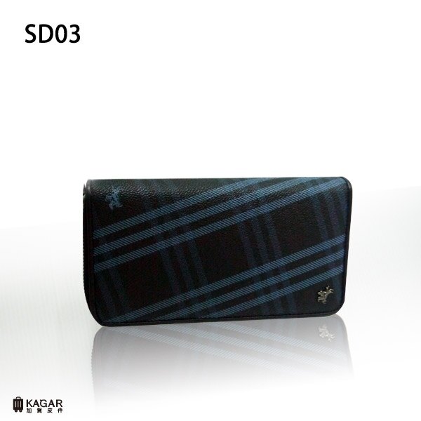 【加賀皮件】聖地亞 Sandia POLO 藍斜格紋 多卡層 紳士必備 禮物首選拉鍊 手拿皮包 男用皮夾 長夾 SD03