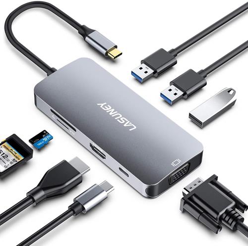 【美國代購】Lasuney USB C 集線器 C 型適配器 8 合 1 Dongle 搭配 4K HDMI & VGA 適用於 MacBook Air Pro
