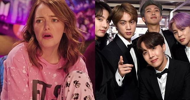 奧斯卡影后也穿上周邊t 恤 艾瑪史東化身為bts 迷妹與女生們一起對韓團偶像犯花痴 Juksy街星