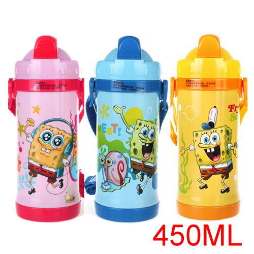 海綿寶寶 兒童吸管不鏽鋼真空保溫水壺/保溫壺450ML(3色)單售 超取需5-7天發貨