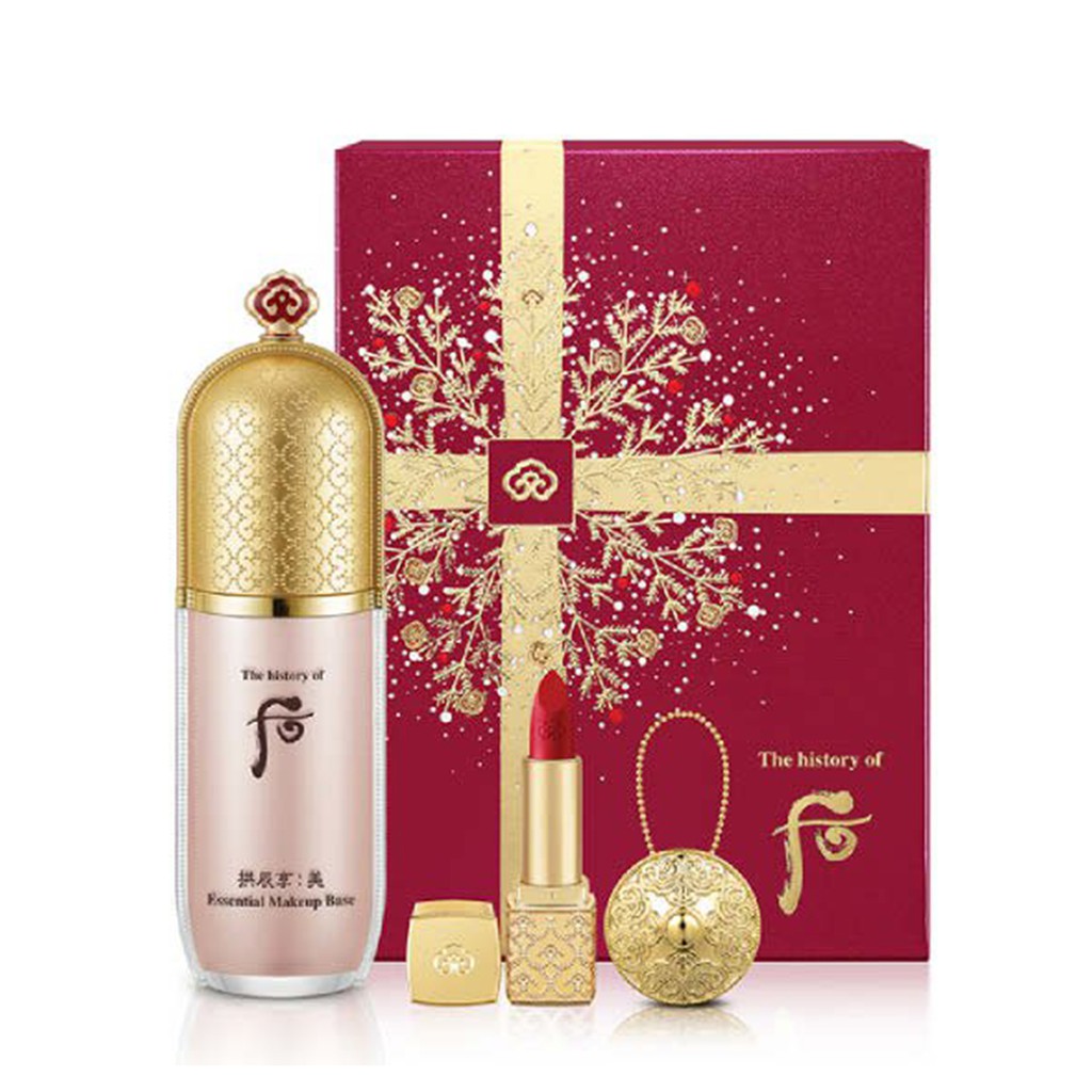 【商品特色】內含菊花、蓮花、梅花、芍藥、鈴蘭五種花水，保濕潤澤並且自然修飾膚色，後續上妝更細緻服貼。【商品規格】容量/規格: 1. 金鐏玉帛光感潤色露（粉紅）40ml2. 皇后之吻奢華絲絨唇膏 #45