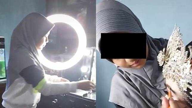 Viral Bocah Jadi MUA Saat Subuh Lalu Lanjut Sekolah Online. (TikTok/@uccywedding)