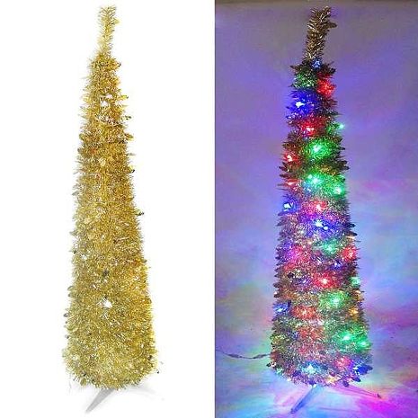 【摩達客】(預購/3~5天出貨)6尺/6呎(180cm) 彈簧摺疊金色哈利葉瘦型鉛筆樹聖