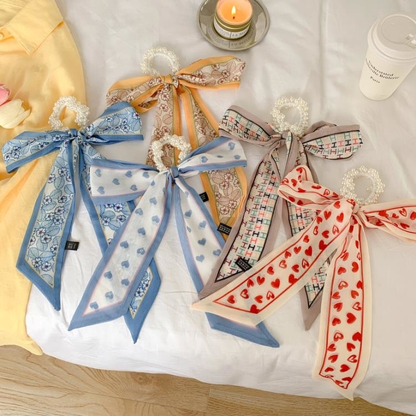 sppgge ONE~免運 定制款 高品質歐根紗蝴蝶結髮繩網紅絲帶頭繩絲巾髮帶女綁髮