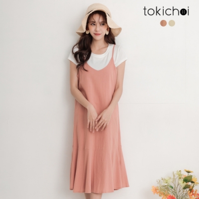 東京著衣 可愛韓妞棉麻細肩帶魚尾裙擺洋裝-S.M(共二色)