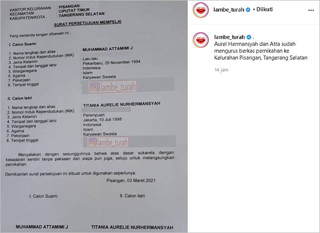 Sudah Urus Berkas Ke Kua Sawah Besar Akad Nikah Atta Dan Aurel Jadi Digelar Di Masjid Istiqlal Kanal247 Line Today