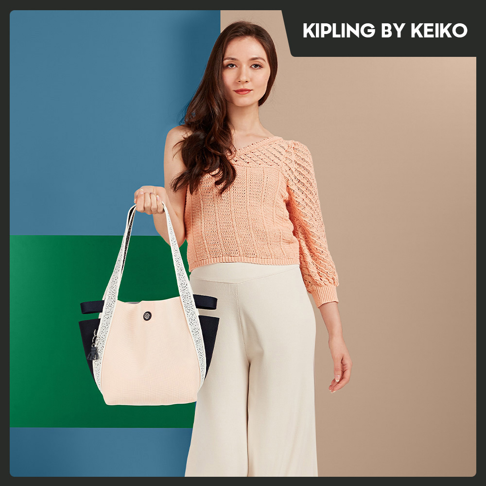 Kipling By Keiko 簡約灰佐溫柔粉橘雙袋肩背包-NENANA