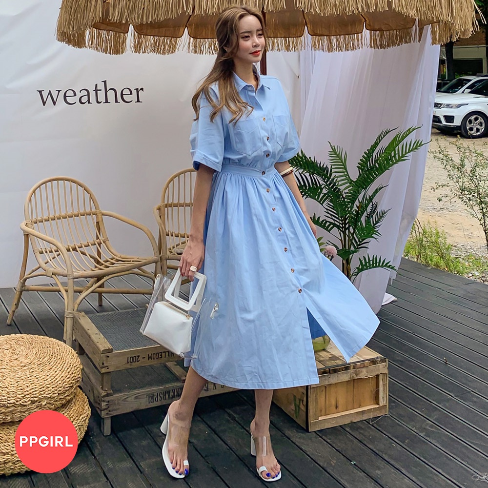 [PPGIRL官方旗艦店]雙口袋排釦設計連身洋裝