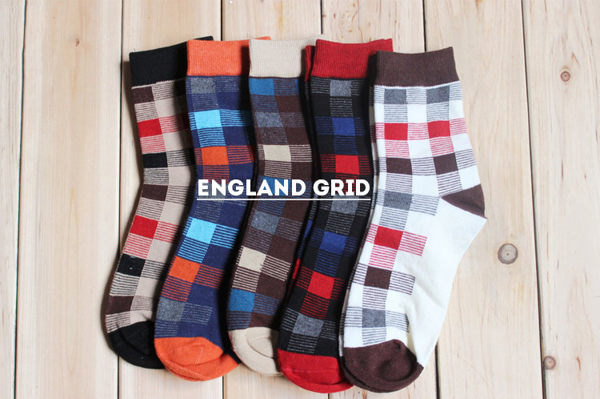 襪子【FSM007】英倫格子男襪 長襪 中筒襪 螢光色 氣墊襪 純棉 毛巾襪 收納女王