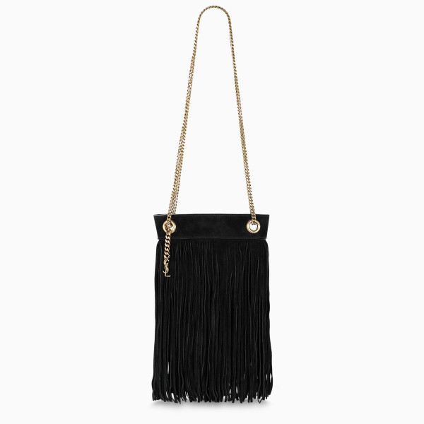 Hobo bag by Saint Laurent in black leather, featuring a top opening with magnetic closure, embellish