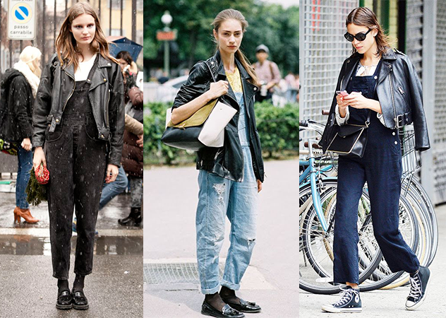 皮衣╳丹寧吊帶褲