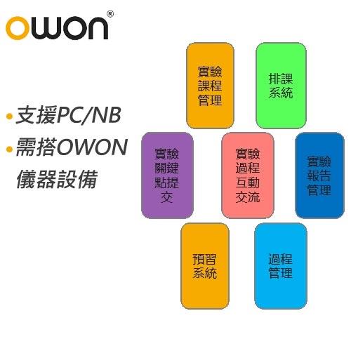 該系統以OWON系列化的智能教學儀器（電工實驗室四件套）為核心，輔以各類有線和無線通訊技術，實現了實驗室儀器遠端監控、實驗過程管理、實驗資料管理、等多種功能，為現代化的教學提供了更廣泛的選擇和更有力的