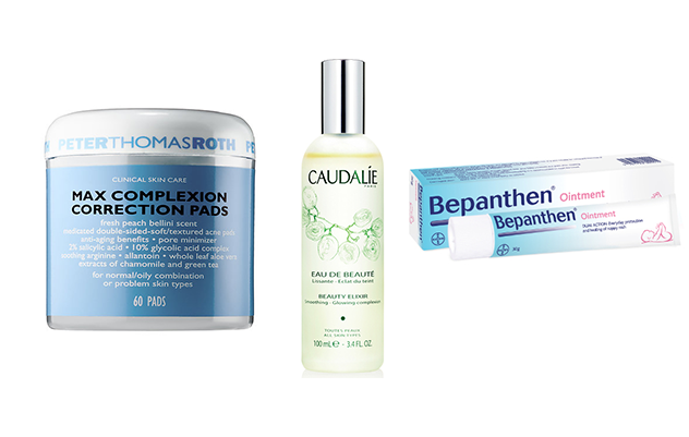 ▲Peter Thomas Roth的潔膚棉片約NT$1300、CAUDALIE歐緹麗葡萄活性精華爽膚水(皇后水)100ml/NT$1328、Bepanthen Nappy Care Ointment(護唇膏)約NT$200元