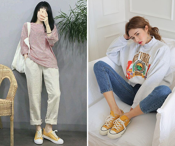 帆布鞋 黃色帆布鞋  黃色帆布鞋穿搭 帆布鞋穿搭