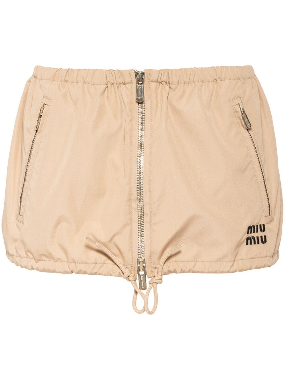 Miu Miu - logo-embroidered cotton mini skirt - women - Cotton - 38 - Neutrals