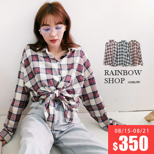 夾心餅乾單口袋格紋襯衫-I-Rainbow【A488305】