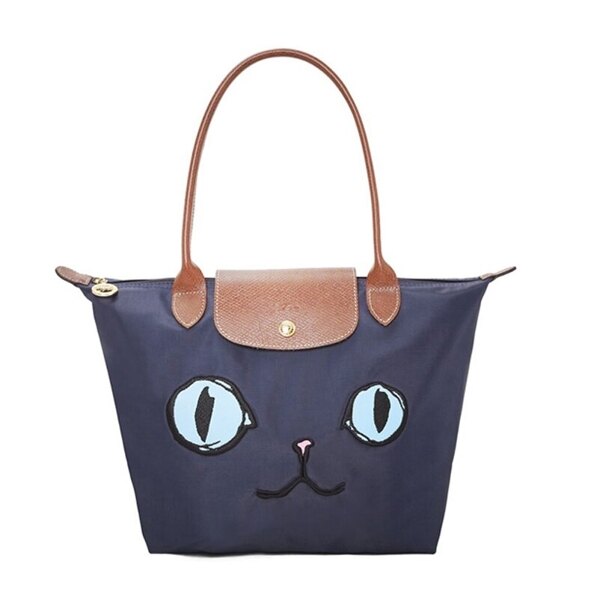 母親節4折up↘搶券再折$300｜LONGCHAMP 貓咪款長柄餃子包 2605 (深藍色)