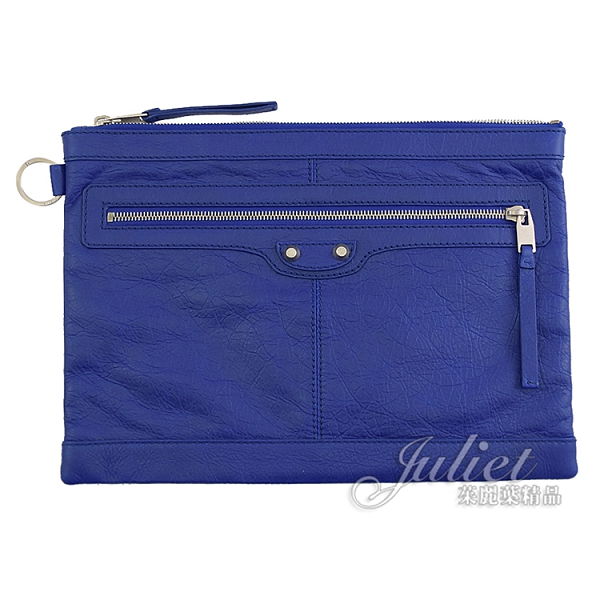 茱麗葉精品【全新現貨】BALENCIAGA 巴黎世家 273022 Clip M 鉚釘扣小羊皮大手拿包.藍