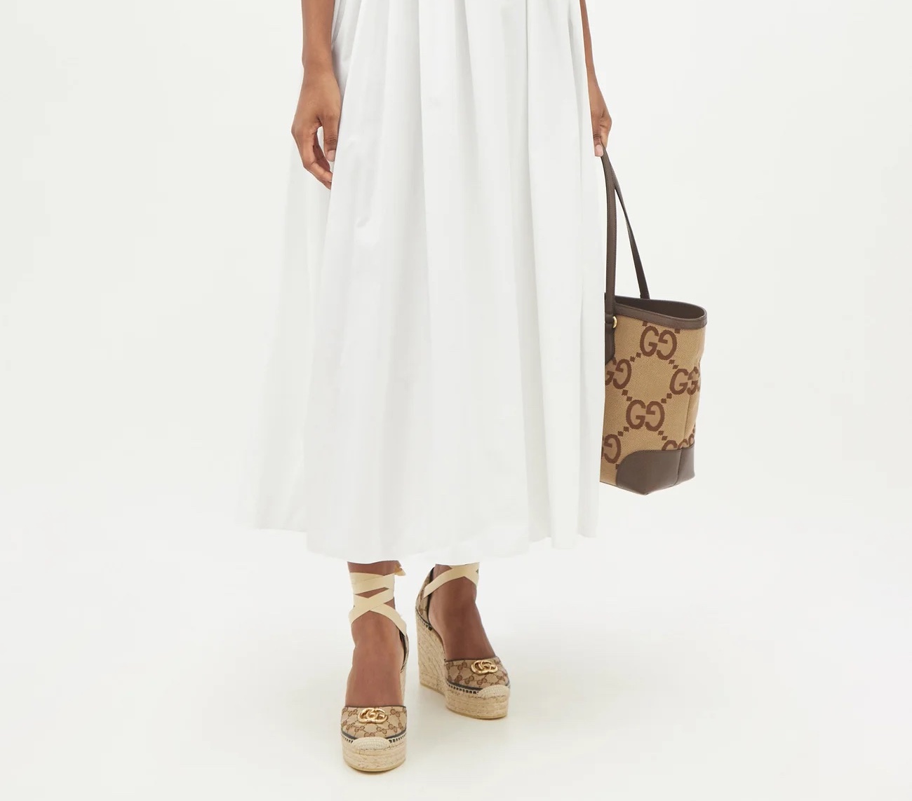 GUCCI GG-canvas and raffia wedge sandals