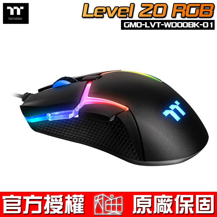 產品特色● Level 20 RGB 電競滑鼠Level 20 RGB採用優於業界的高規滑鼠等級，擁有高達 16000 的DPI值感測器，搭配電競專用的OMRON微動開關，耐用5000 萬次以上按壓操