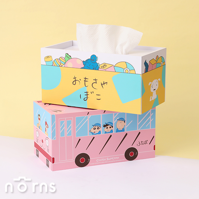 蠟筆小新面紙盒- Norns 正版授權 下降式沉蓋設計 幼稚園校車 娃娃車 玩具箱 玩具盒 木盒 木質Crayon Shin Chan Tissue case