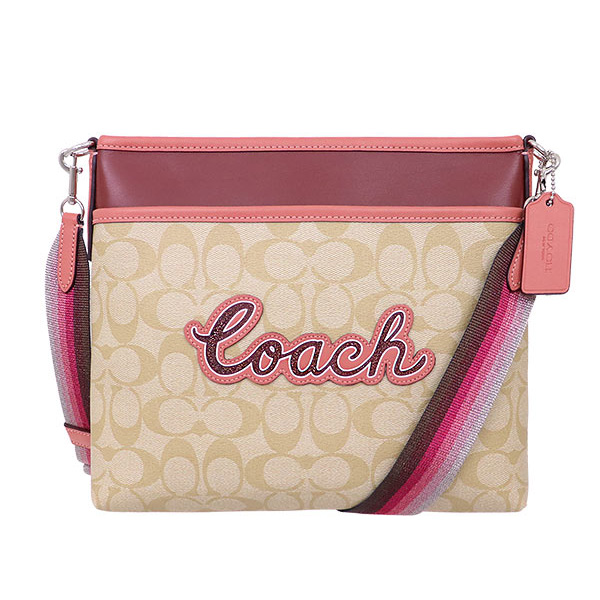 【COACH】F72896 SVOT4 FILE CROSSBODY 防刮皮革 側背包 / 肩背包 (卡其x粉)