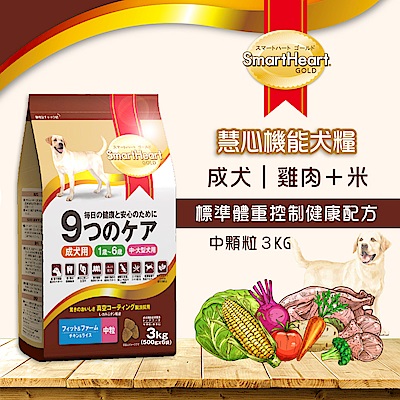 SmartHeart GOLD 慧心機能犬糧 - 標準體重控制健康配方(中粒) 3kg