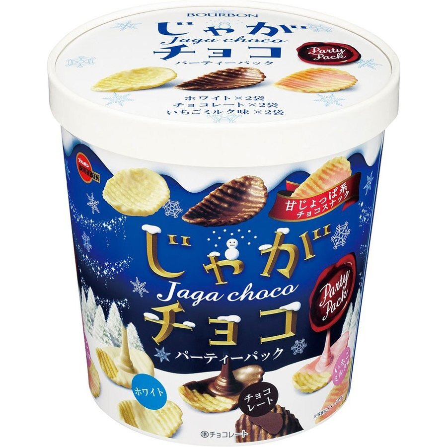 日本原裝進口 聖誕節限定 白巧克力薯片x2袋 牛奶巧克力薯片x2袋 草莓巧克力薯片x2袋 節慶派對好選擇