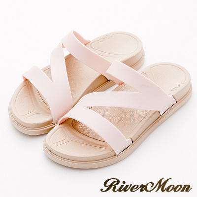 River&Moon拖鞋-Q軟輕量防水羅馬休閒拖鞋-淡粉