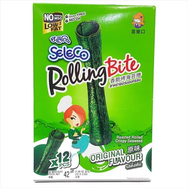 喜樂口香脆烤海苔捲-原味 42g(12支)【8852116805220】(泰國零食)