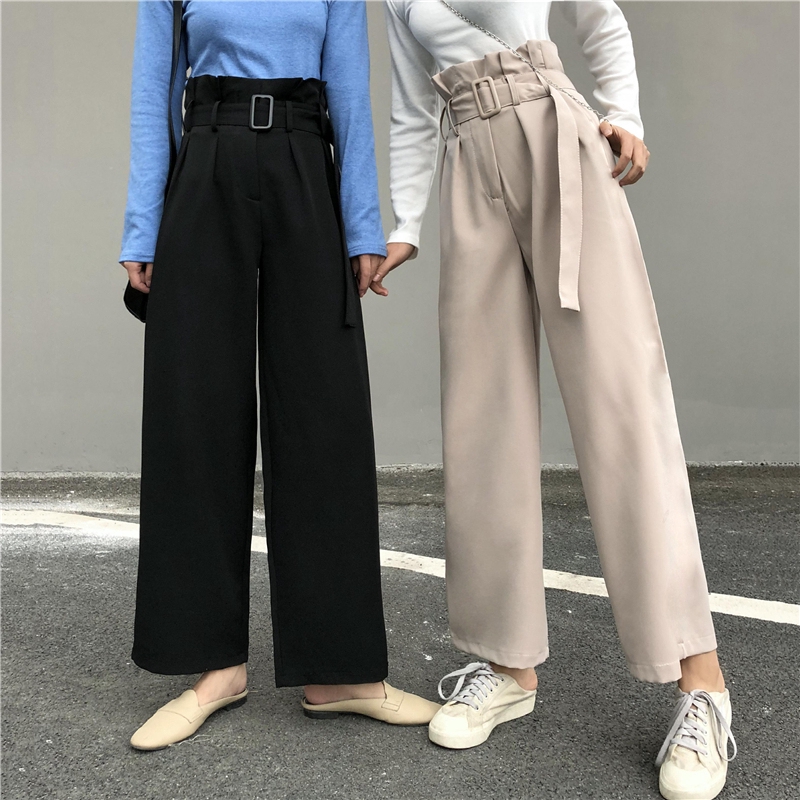 現貨 長褲 休閒褲 闊腿長褲 chic復古溫柔闊腿褲女高腰垂感直筒休閒長褲 女生長褲 女生衣著