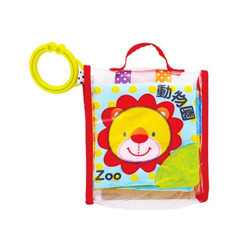 封面牙膠設計，布書也能拿來磨牙。貼心吊環設計，固定在推車上方便帶出門。繽紛彩色標籤，吸引小手拉一拉。鮮豔內頁畫面，刺激寶貝視覺。響紙聲音促進寶貝聽覺，吸引注意力;磨牙布書一系列有三本，是分開選購的喔～