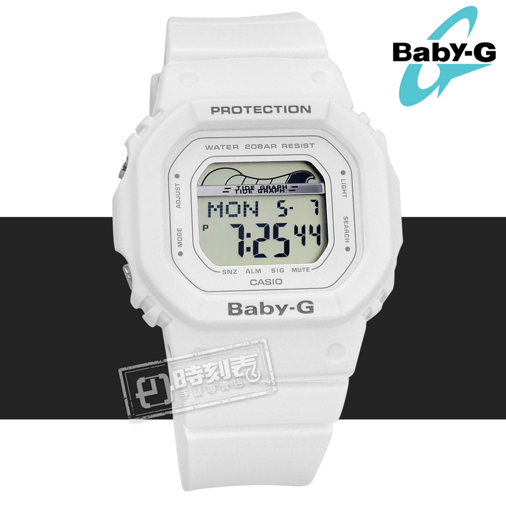 Baby-G CASIO / BLX-560-7 / 卡西歐 電子數位 潮汐圖 計時碼錶 防水200米 運動 橡膠手錶 白色 40mm