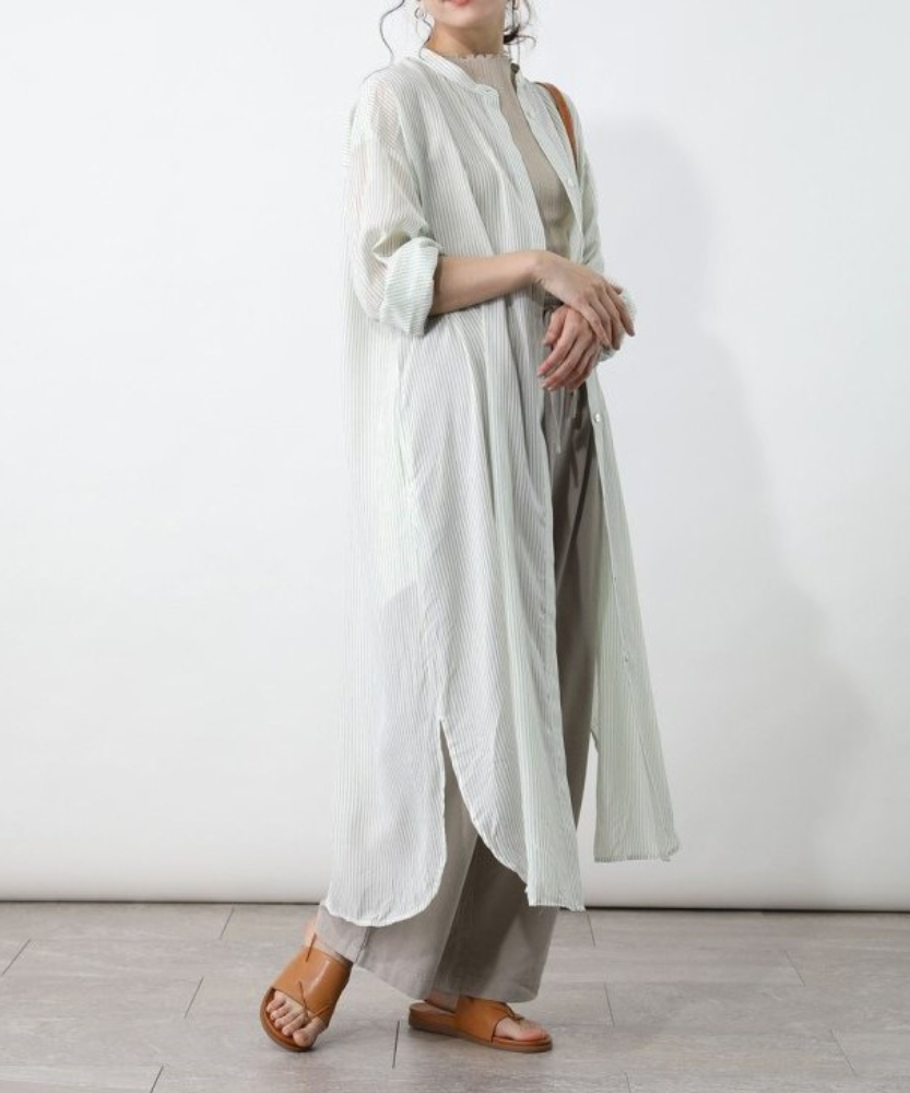 圓領透膚條紋襯衫罩衫